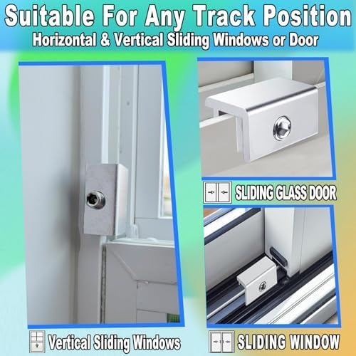 [4 Sets] Sliding Window Lock with Key Aluminum Alloy Adjustable Security Lock (Silver) Single Hole Quick Installation Anti-Theft and Anti-Theft Suitable for Vertical/Horizontal Windows