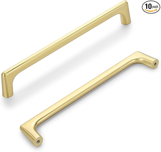 10 Pack 6.3 Inch(160mm) Hole Center Modern Brushed Gold Cabinet Pull Handle Timeless Vanity Drawer Pull Handle Classic Cabinet Hardware for Kitchen Dresser Bathroom, Screws Included, B-Gold(6.3x10)
