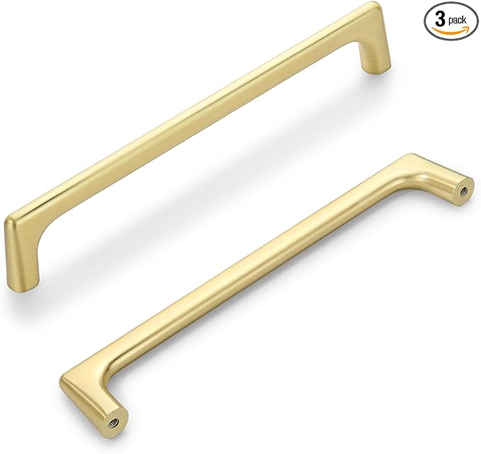 3 Pack 6.3 Inch(160mm) Hole Center Modern Brushed Gold Cabinet Pull Handle Timeless Vanity Drawer Pull Handle Classic Cabinet Hardware for Kitchen Dresser Bathroom, Screws Included, B-Gold(6.3x3)
