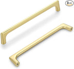 3 Pack 6.3 Inch(160mm) Hole Center Modern Brushed Gold Cabinet Pull Handle Timeless Vanity Drawer Pull Handle Classic Cabinet Hardware for Kitchen Dresser Bathroom, Screws Included, B-Gold(6.3x3)