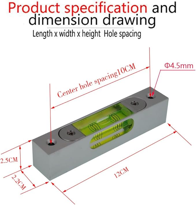 High precision aluminum alloy metal adjustable level bubble small square bar luminous magnetic length 120 hole pitch 100MM