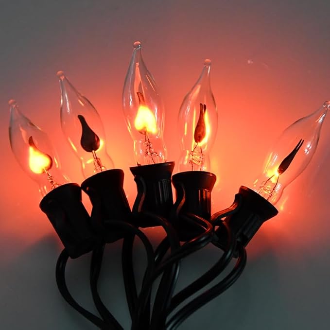 SUNSGNE Christmas Flicker Flame Light Bulbs, Crystal Clear Flame Tip Candelabra Bulbs, C18 Flickering Replacement Bulbs Dances with Orange Flame, 1 Watt, 120 Volt, E12 Candelabra Base, 12 Pack