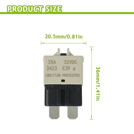 25A DC 12V-32V Manual Reset Circuit Breaker ATC/ATO Low Profile T3 Mini Blade Fuses Breakers for Car Trucks Marine Boat RV Solar and More,2 Pack