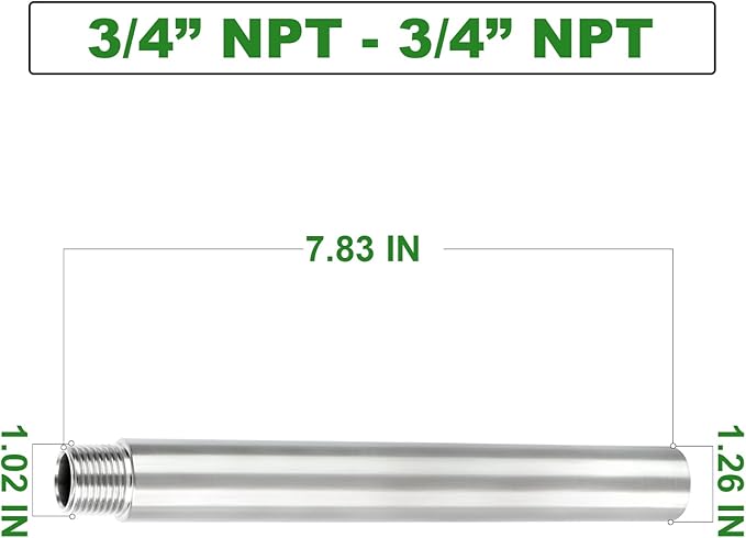 TAISHER 2PCS Stainless Steel Pipe Fittings, 3/4" NPT Male x 3/4" NPT Female Threaded, 8" Length Nipple Cast Pipe