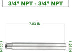 TAISHER 2PCS Stainless Steel Pipe Fittings, 3/4" NPT Male x 3/4" NPT Female Threaded, 8" Length Nipple Cast Pipe