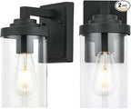 Outdoor Indoor Wall Sconce Set of 2, Modern Exterior Wall Lantern with Clear Glass, Black Outside Lighting Wall Mount for Porch Patio Bathroom Vanity