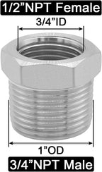 Joywayus Stainless Steel Hex Head Bushing Reducer Pipe Fitting 3/4 NPT Male × 1/2 NPT Female (Pack of 2)