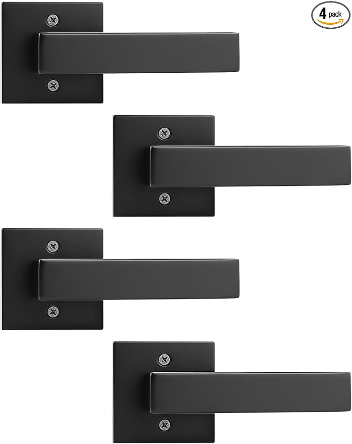 4 Pack Dummy Door Handles for Left Hand and Right Hand, Square Black Door Konbs for Closets, Non-Turning Single Side Pull