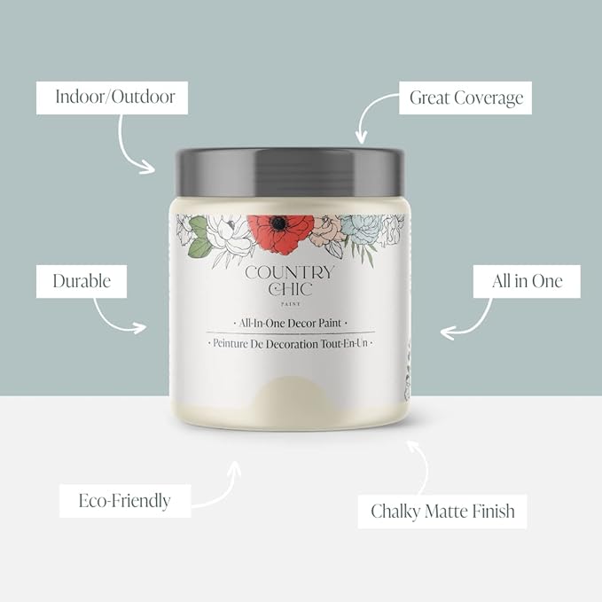 Country Chic All-in-One Chalk Paint for Furniture, Cabinets, Home Decor, Eco-Friendly, Matte Finish, Built-In Primer & Top Coat for Wood, Metal - Vanilla Frosting (Off White) - Pint 16 oz (475 ml)
