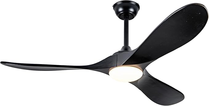 60 Inch Outdoor Ceiling Fans with Lights and Remote, 3 Blades Wood Black Propeller Rustic Ceiling Fans, Quiet Noiseless DC Motor for Farmhouse,Living Room,Bedroom,Indoor