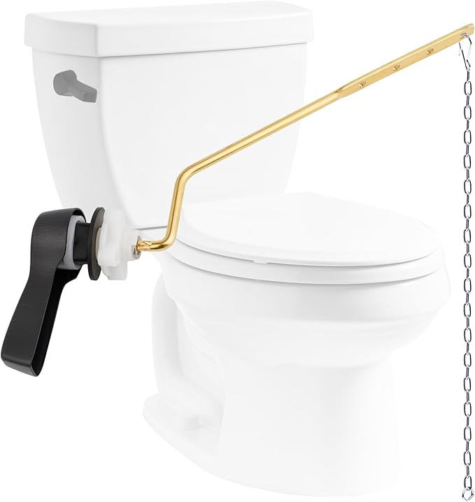 Hibbent Universal Metal Side Mount Toilet Handle Replacement Kit, Brass Toilet Flush Tank Lever with Stainless Steel Flapper Chains for Most Toilets, Oil-Rubbed Bronze