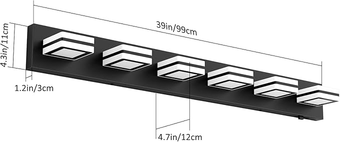 Ralbay 5 Color Temperature Black Bathroom Vanity Lights Fixtures Dimmable 40.4inch Acrylic Modern Matte Black Vanity Light for Bathroom 6 Lights
