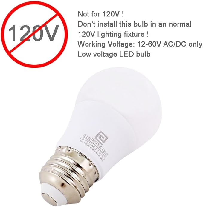 12V-60V LED Light Bulb E26 Regular Light Base,4000K Daylight, 12V AC DC Low Voltage 3W LED Equivalent 25W Incandescent Lamp, Medium Screw Base, 12V 24V 32V 36V 48V 60V A15 Bulb, Not for 120V, 2 Pack