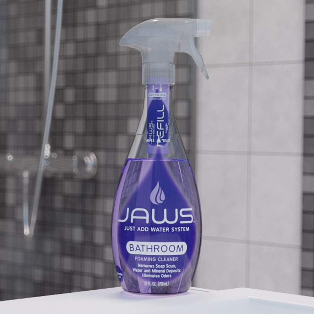 JAWS Foaming Bathroom Cleaner Bottle with 2 Refill Pods. Refillable Cleaning Supplies.
