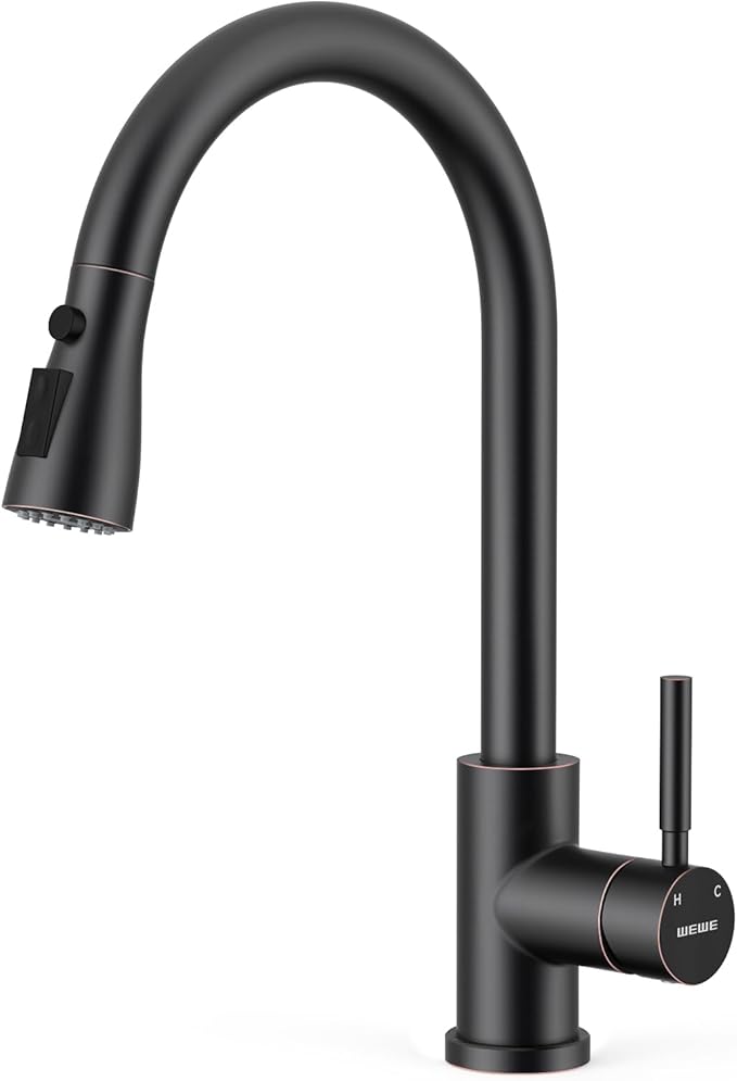WEWE Kitchen Faucets with Pull Down Sprayer, Stainless Steel Single Handle 1 Hole for Family Kitchen Commercial Camper Laundry Rv Bar, Oil Rubbed Bronze