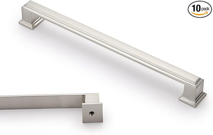 10 Pack 7.5 Inch(192mm) Hole Center Satin Nickel Modern Cabinet Pulls Kitchen Cabinet Handles Kitchen Cabinet Hardware Timeless Drawer Pulls for Dresser Cupboard Wardrobe, Nickel-B(7.5x10)
