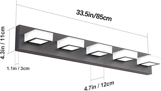 Ralbay LED Modern Black Vanity Lights 5 Lights Acrylic Matte Black Bathroom Vanity Lights Over Mirror