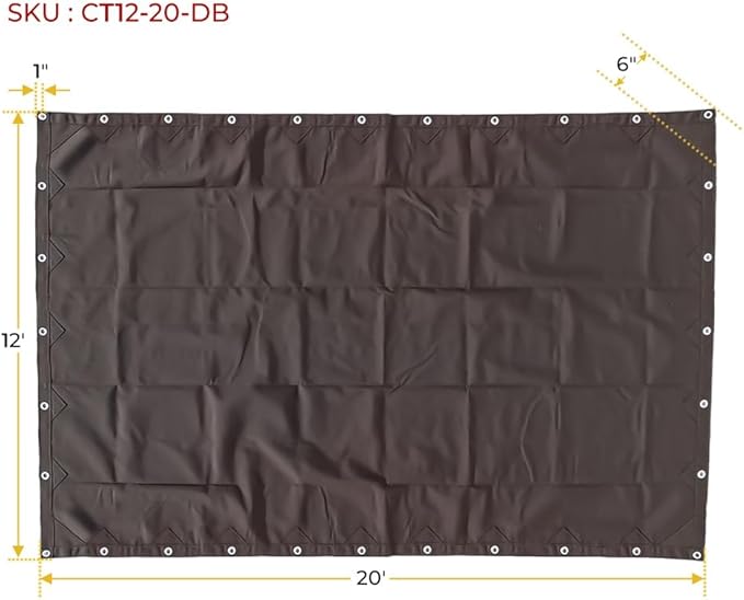 Mytee Products 12' x 20' Dark Brown Canvas Tarp 12oz - Water Resistant & Breathable - Heavy Duty Tarps - Multipurpose Tarpaulin Cover for Camping Tent