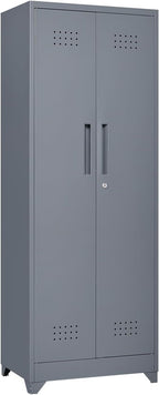 FLEXIMOUNTS 65'' Tall Metal Storage Cabinet with Locking Door, Large Cleaning Tool Organizer for Brooms, Garage, Laundry Room, Bathroom, Dark Grey