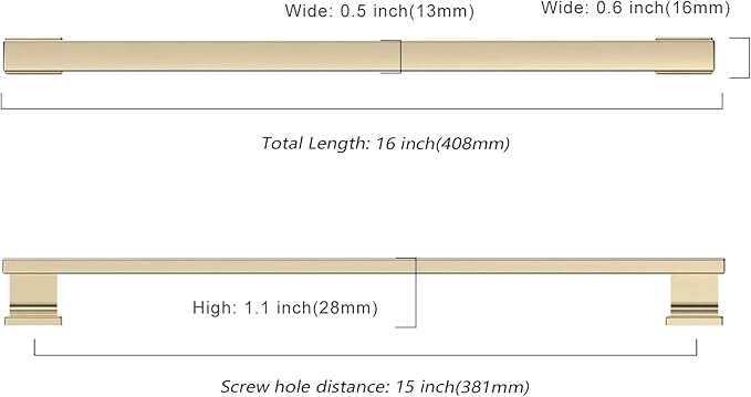 Asidrama 6 Pack 15 Inch(381mm) Brushed Brass Kitchen Cabinet Handles, Cabinet Pulls Kitchen Cabinet Hardware for Cupboard Drawer Pulls