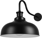 Outdoor Gooseneck Barn Light,16 Inch Dome Outdoor Wall Sconce Farmhouse Exterior Wall Mount Light Vintage Wall Lighting Fixture Industrial Black Wall Lantern for Porch, Entryway, Garage, 1 Pack