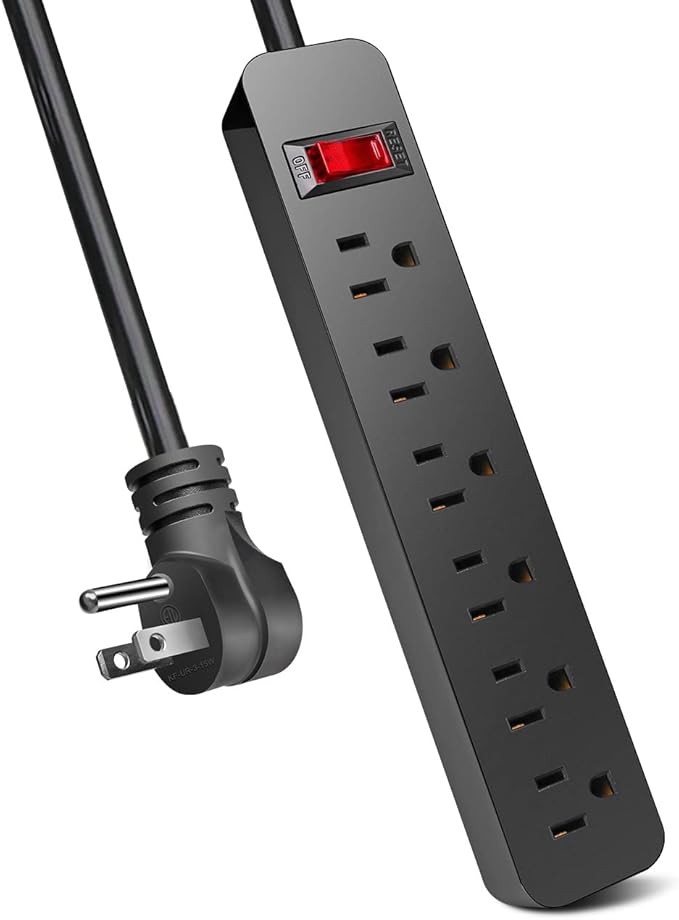 EXTRASTAR 6 Ft Extension Cord, 6 Outlets Power Strip,15A Build-in Circuit Breaker, 1875W, Mountable, Thin Flat Plug, Desktop Charging Station for Home School Office, Black