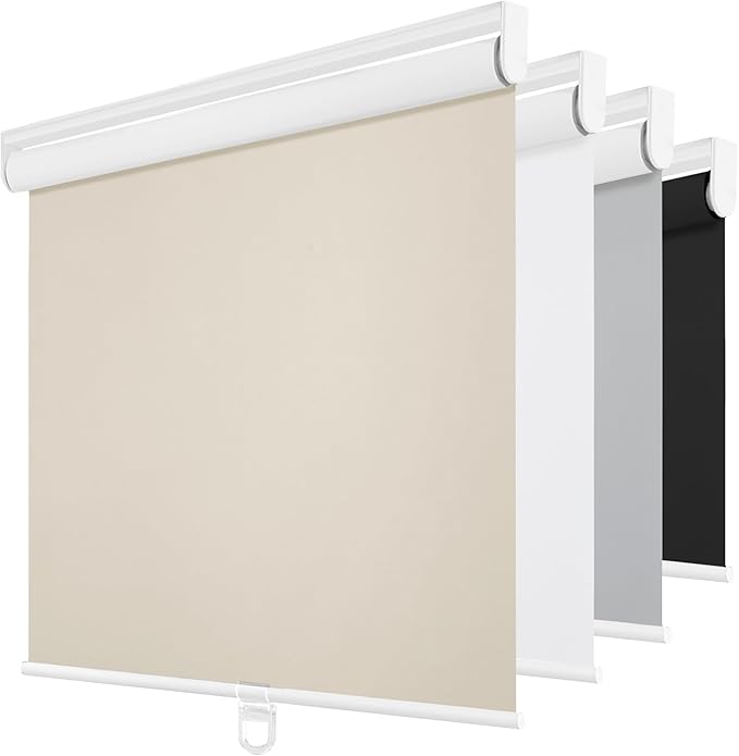 ChrisDowa Cordless Blackout Roller Shades for Windows, Thermal Insulated UV Protection Pull Down Shades, Total Blackout Window Blinds for Home, Office, Bedroom, Door (38" W x 72" H, Beige)