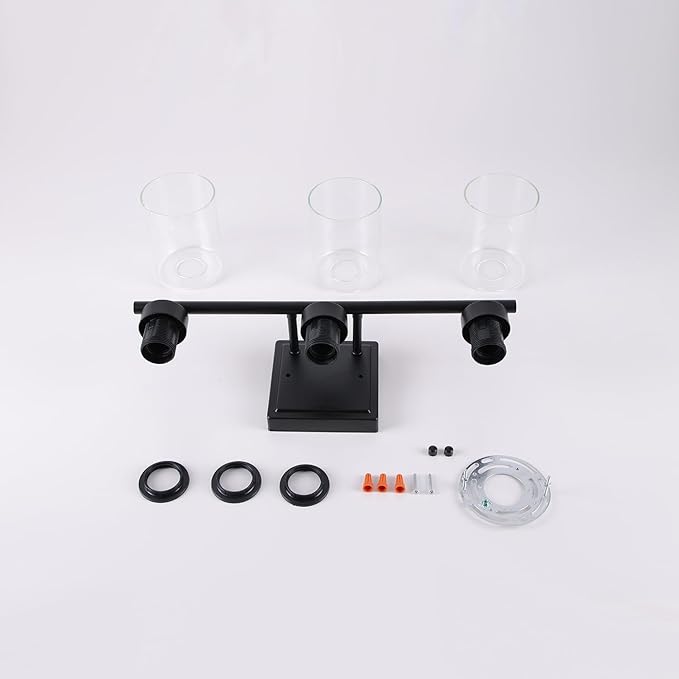 3 Light Bathroom Light Fixtures, 19.2 Inches Bathroom Lighting Fixtures Over Mirror, Black Vanity Light with Clear Glass Shades