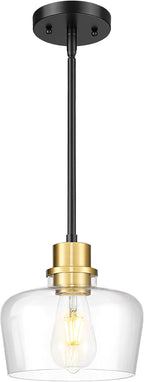 Emak 8 Inch Modern Pendant Lights Kitchen Island, Farmhouse Black and Gold Pendant Light Fixtures with Clear Glass Shade for Kitchen, Bedroom, Dining Room, PL122-BKBGD-CG