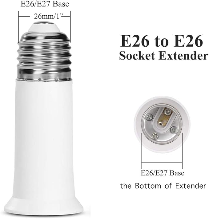 E26 Socket Extender, E26 to E26 Lamp Socket, 6.5CM/2.56 Inch Socket Extension Adapter, 2-Pack