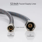 WOWOW 12 Inch Faucet Supply Hose Braided Nylon Supply Hose Sink Faucets Supply Line 3/8" Comp x 1/2" Comp Bathroom Faucet Line Replacement Parts Basin Faucet Hoses 2 PCS