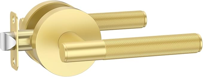 Amerdeco 1 Pack Brushed Gold Passage Door Handles,Heavy Duty Non-Locking Door Lever for Hall, Closet,Office Area, Shopping Malls AM0016