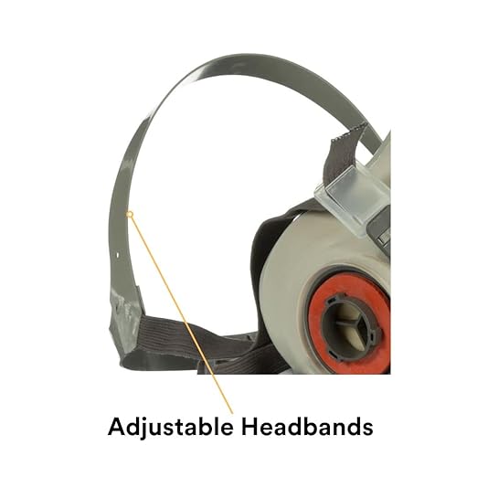 3M Half Facepiece Reusable Respirator 6300, NIOSH, Four-Point Harness, Comfortable Fit, Dual Airline Supplied Air Compatible, Bayonet Connections, Painting, Sanding, Cleaning, Large