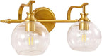 ANDY STAR 2 Light Bathroom Vanity Light, Brushed Gold Bathroom Light Fixtures, Wall Lighting with Clear Globe Glass Shades, Brass Wall Sconce for Living Room, Bedroom, Hallway