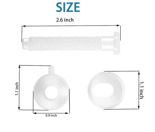 Toilet Seat Screws Replacement Kit Plastic Bolts with Plastic Nuts and Washers Parts Kit for Fixing The Top Toilet Seat (4 pcs)