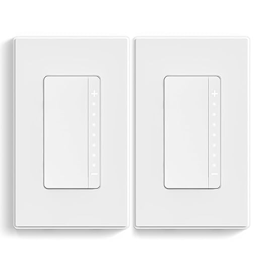 ELEGRP Dimmer Switch, Digital Dimmer Light Switch for LED Lights 150W, INC/HAL 450W, 3 Way LED Dimmer Switch, Needs Neutral Wire, Wall Plate Included, UL Listed, 2 Pack, Matte White