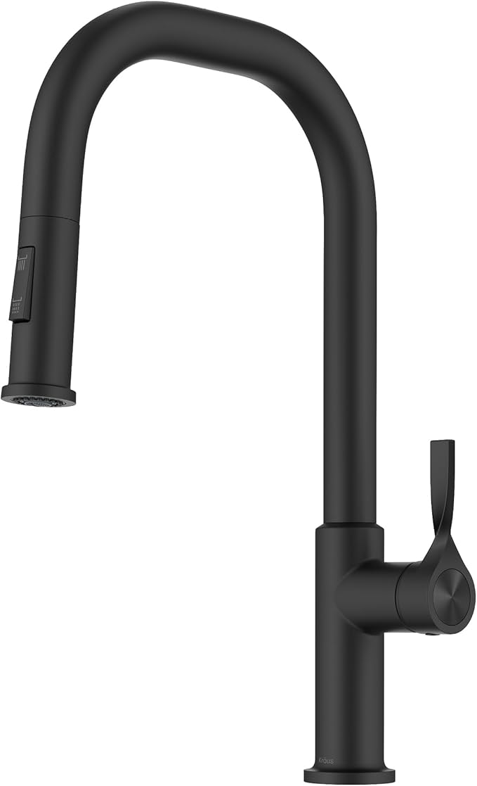 KRAUS Torak Pull Down Kitchen Faucet in Matte Black with 2 Function Sprayer, Pre-Attached Water Lines, and Mounting Hardware, KPF-2841MB