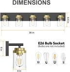 IZORRO Bathroom Vanity Light Fixture, 5-Light 36 Inch Black and Gold Bathroom Light Fixtures Over Mirror, with Clear Glass Shade, Modern Farmhouse Vanity Lights, Rustic Restroom Lighting Fixtures