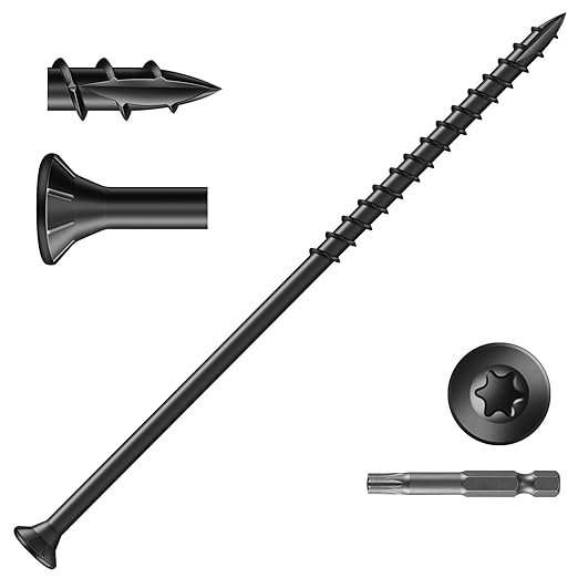 #14 x 8 Inch Deck Screws (17Pcs) 1lb. Exterior Wood Screws. Carbon Steel, Black, Flat Head, Rust Resistant epoxy Coated, with T30 Star Bit