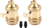2 Pack Solid Brass Light Socket with 2 Socket Rings, Removable Turn Knob Version, Top Quality Supplies for Handmade Lighting, Lamps, Pendants etc (Natural Brass-Switch)