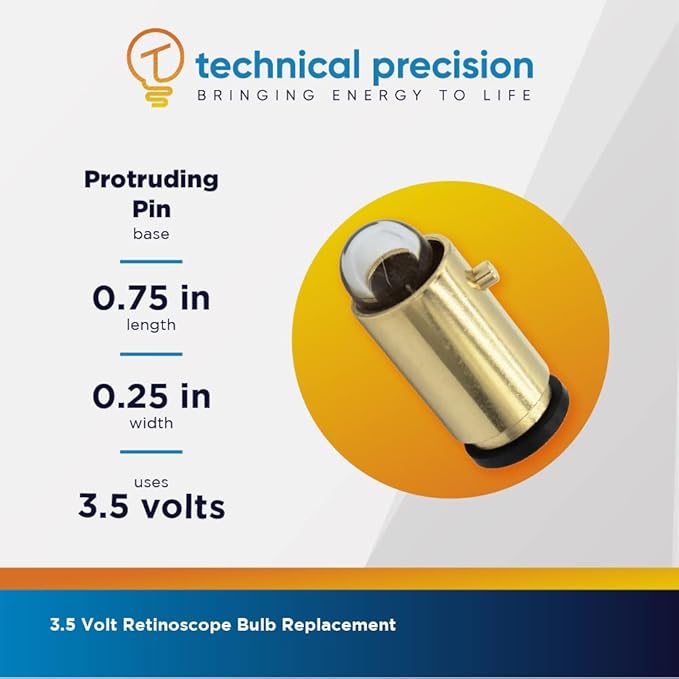 Technical Precision - 3.5V Retinoscope Bulb Replacement for Welch Allyn WA-08200 - Clear Halogen Bulb in Metal Cylinder Body with Protruding Pin - for Welch Allyn Streak Retinoscope - 1 Pack