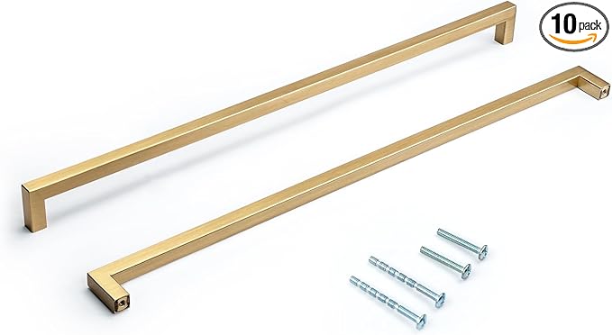 Cabinet Pulls 10 Pack Champagne Kitchen Cabinet Handles Long Drawer Pulls Modern Stainless Steel Square Drawer Handles,17-5/8" Inch (448mm) Hole Centers