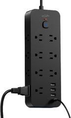 Surge Protector Power Strip with USB Ports, 14 AC Outlets with 4 USB Ports (1 USB C), 5 Feet Cord with Multiple outlets, 1875W/15A, One Touch Switch Button, Wall Mountable for Home, Office-Black