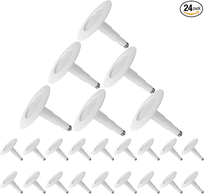 Jolux 24-Pack 5/6" Retrofit LED Recessed Lighting,12W=60W,5000K Daylight,800 Lumens,Dimmable Can Lights,Damp Rated,Simple Installation Adjustable Retrofit Downlight,ETL,E26 Base,Bevel Trim