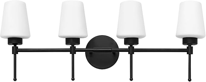 New Bathroom Vanity Light Fixtures 3 Lights Brushed Brass Glass Shade Modern Wall Bar Sconce Over Mirror (Brushed Black, 4T)