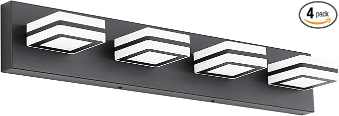 Ralbay Modern LED Bathroom Vanity Lights 4 Lights LED Black Bathoom Wall Lighting Over Mirror Up and Down Acrylic Matte Black Vanity Lights