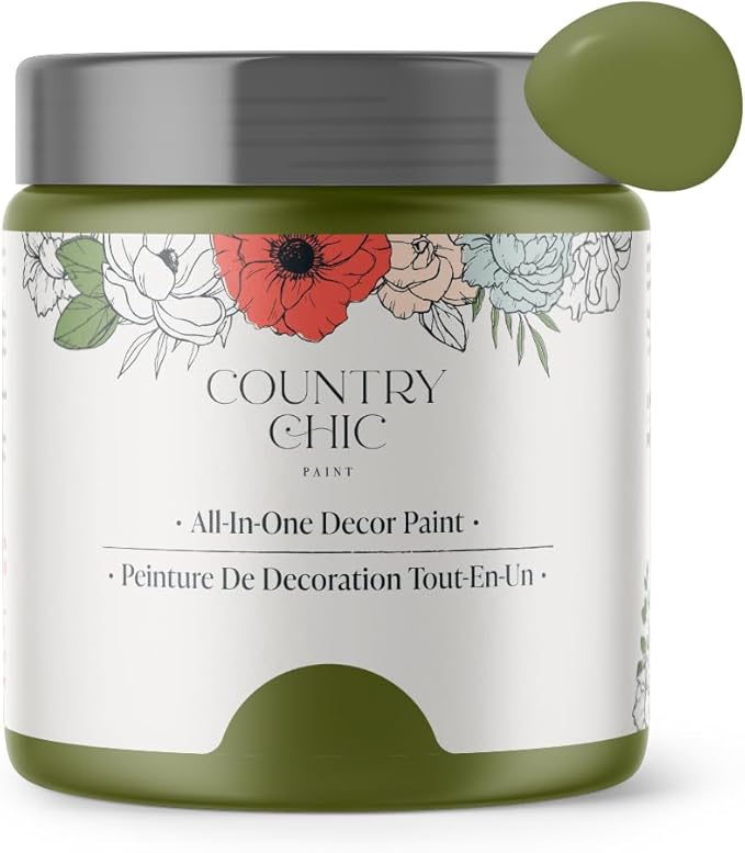 Country Chic All-in-One Chalk Paint for Furniture, Cabinets, Home Decor, Eco-Friendly, Matte Finish, Built-In Primer & Top Coat for Wood, Metal - Secret Garden (Green) - 8 oz (237 ml)