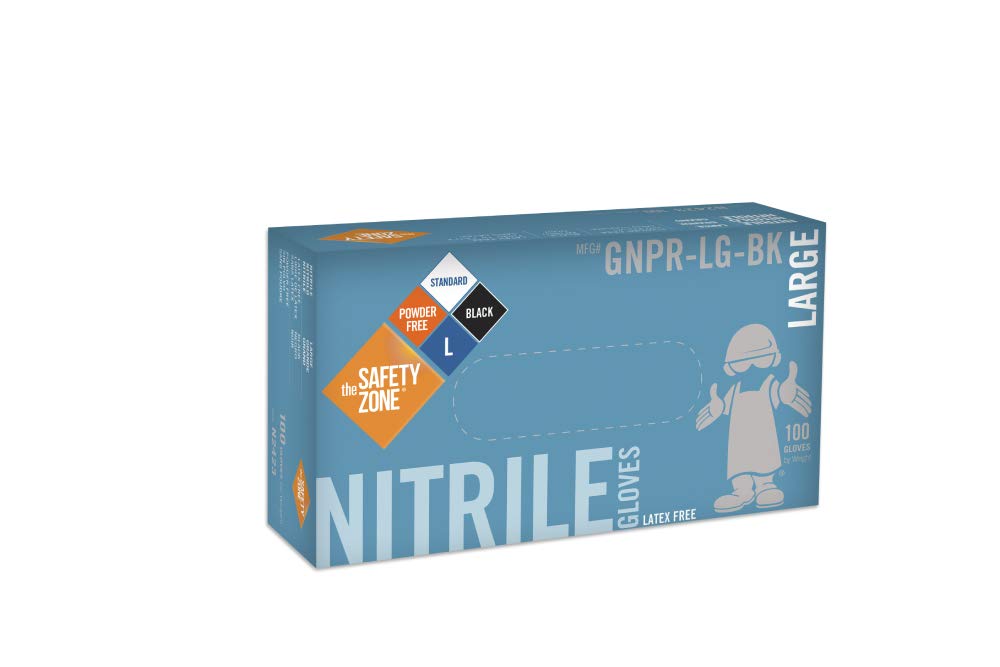 The Safety Zone GNPR-MD-BK Powder Free Black Nitrile Gloves, Medium, Case of 1,000