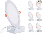 8 Inch LED Recessed Light,18W 6000k Daylight,No Dimmable,6Pack Ultra Thin LED Recessed Lighting with Junction Box. 8" Recessed Ceiling Wafer Canless Fixtures .Slim Can-Killer Lights,CRl90+