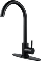 Single Handle High Arc Matte Black Kitchen Faucet Stainless Steel Commercial Single Hole Kitchen Sink Faucet, Modern One Hole Bar Sink Faucet with Deck Plate